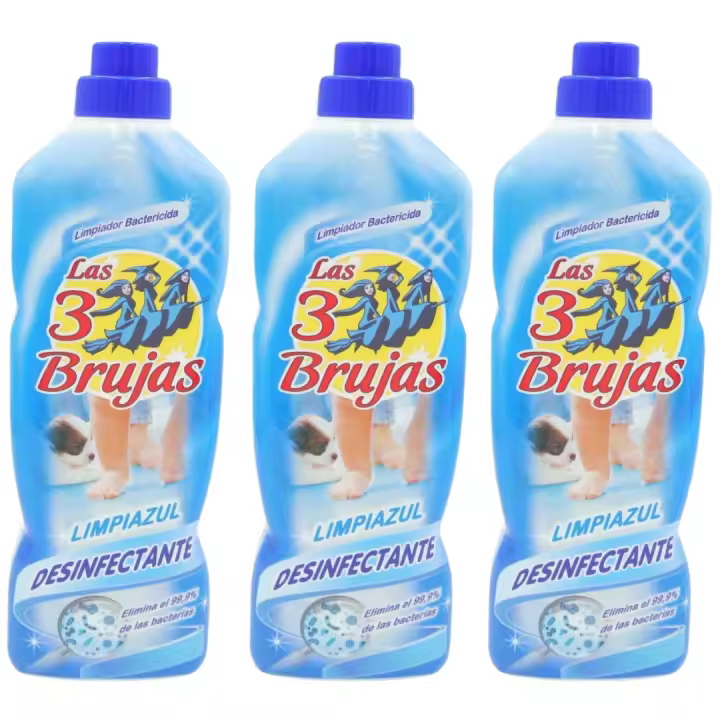 Pack de 3 – Ahorro Total Las 3 Brujas Limpiazul Desinfectante 1L – Potente Desinfectante que Elimina Bacterias en Estancias y Superficies del Hogar. Garantiza una Desinfección Segura para un Entorno Saludable e Higiénico - 1