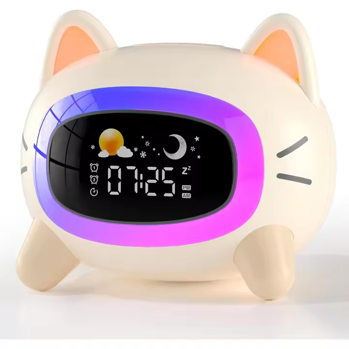 Reloj con Luz Nocturna para dormitorio, Reloj despertador para Gatos con entrenamiento del Sueño - 1
