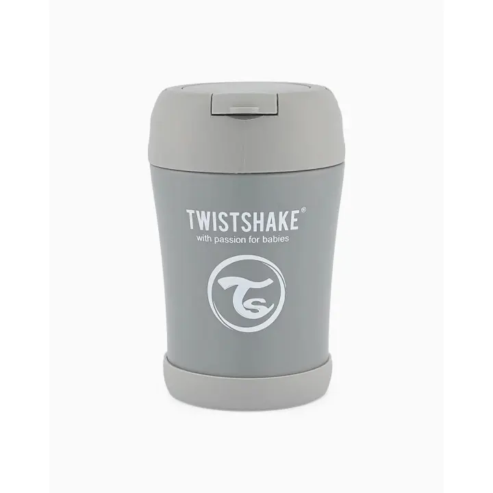 Twistshake Termo Sólido color Gris con Cuchara Plegable y Asa - Aislamiento Térmico de 10 Horas - 1