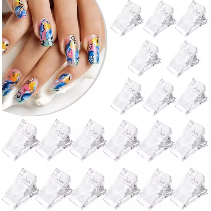 20 pinzas para uñas de poligel, pinzas para uñas de gel transparente, pinzas para uñas para extensión de uñas, kit de construcción rápida de uñas - 1
