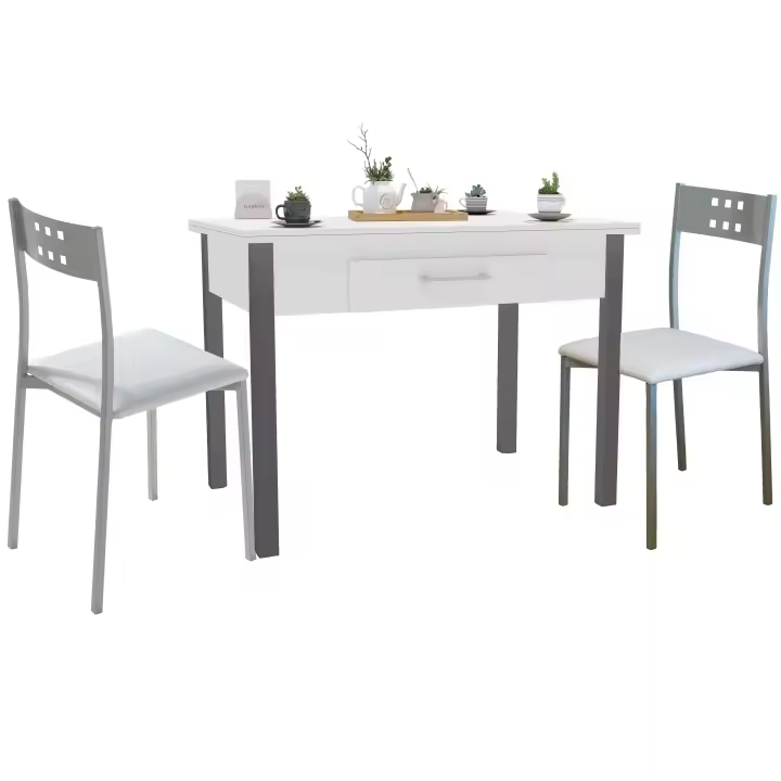 Miroytengo Conjunto de Mesa Extensible con 2 Sillas Cocina, Mesa Extensible 140 cm, Muebles de Cocina Blanco y Gris - 1