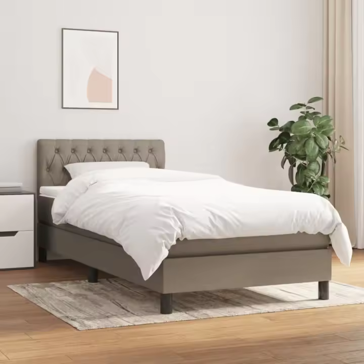 vidaXL Cama box spring con colchón tela gris taupe 100x200 cm - 1