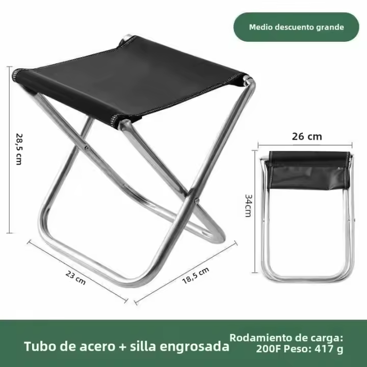 Silla Plegable Portátil Para Exteriores Asiento De Pesca Para Camping Viajes Y Colas En Tren Y Metrónomo - 1