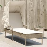 vidaXL Tumbona con capota ratán sintético beige en color beige y crema/Gris/Negro y más - details 0