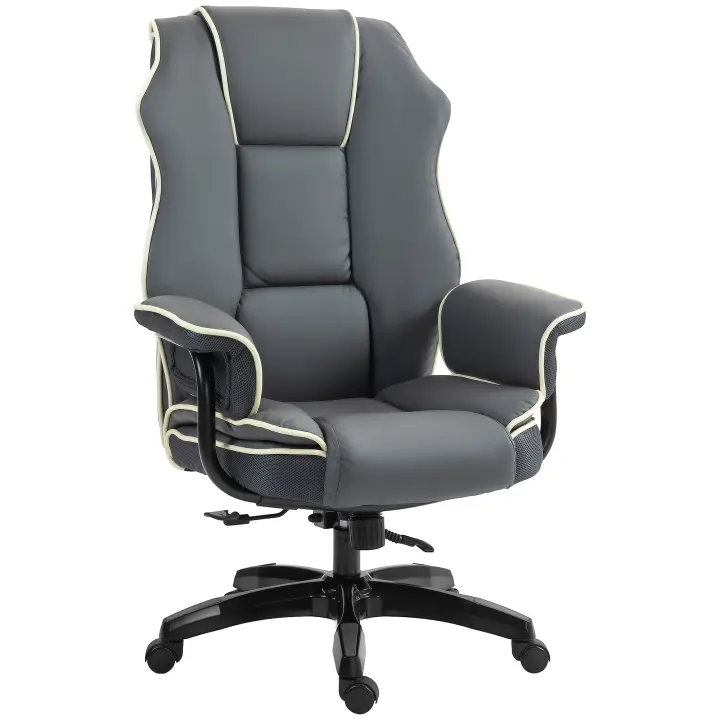 Vinsetto Silla de Oficina, Silla de Escritorio Ergonómica con Función Reclinable y Función Giratoria, Silla de Computadora de Altura Regulable para Oficina en Casa, Piel Sintética - 1