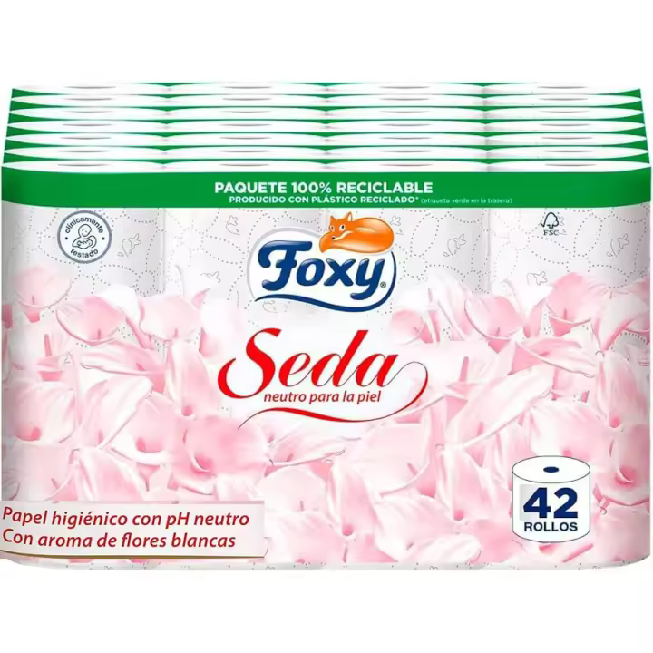 FOXY Seda 42 rollos, 3 capas, papel higiénico (7 pack x 6 rollos), PH neutro - 1