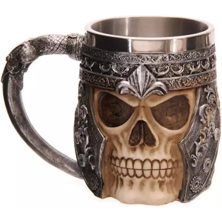 Jarra de Acero Inoxidable Interior para Agua Té Cerveza Café Bebidas (Patrón de 3D Cráneo) - 1