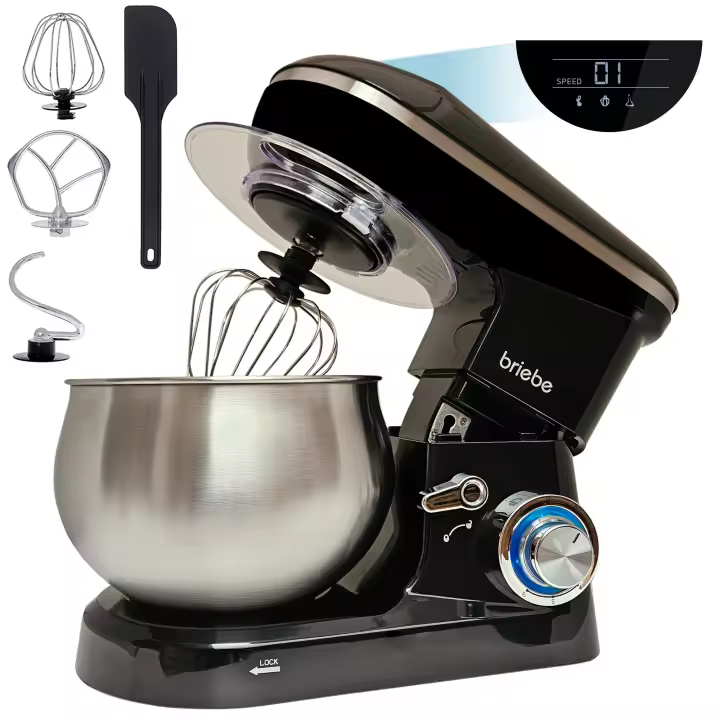 Briebe KM1164 Batidora Amasadora Repostería Profesional Cocina Orbital 5L, 6 Velocidades + Pulso Pantalla LED, 1800W, Negro - 1