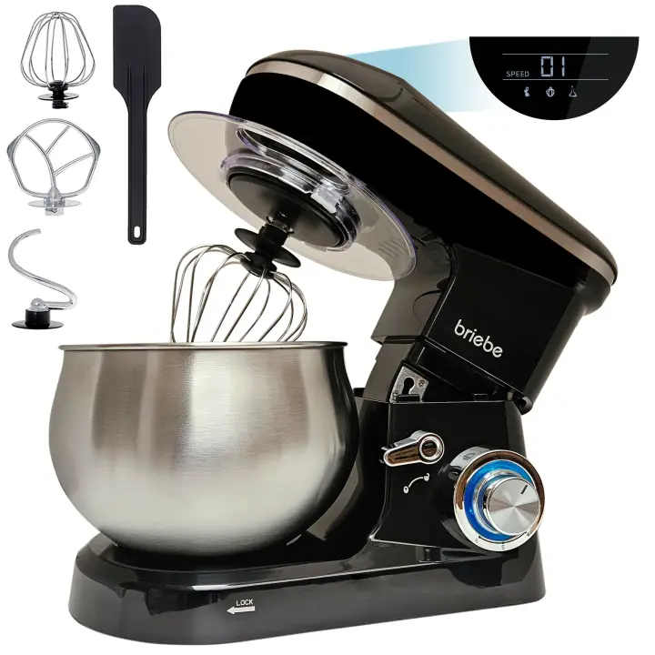 Briebe KM1164 Batidora Amasadora Repostería Profesional Cocina Orbital 5L, 6 Velocidades + Pulso Pantalla LED, 1800W, Negro - 1
