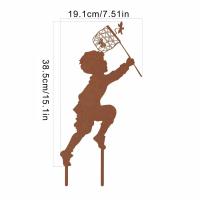 Decoración De Jardín Campestre Encantadora 1pc Silueta De Niño Y Niña Arte Metálico Para Agregar Un Toque De Encanto Y Divertimento - details 6