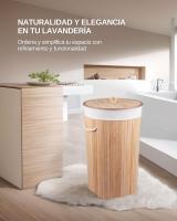 newty Cesto de Bambú con Tapa para la Ropa Sucia Compartimento Cubo Colada Lavandería Plegable con Asa de Cuerda Cesta de Almacenamiento Organizador Cubierta Bolsa Extraíble Laundry Basket Hamper Redondo Cuerda Trenzada Bolsa Interior Caña de Alta Calidad - details 0