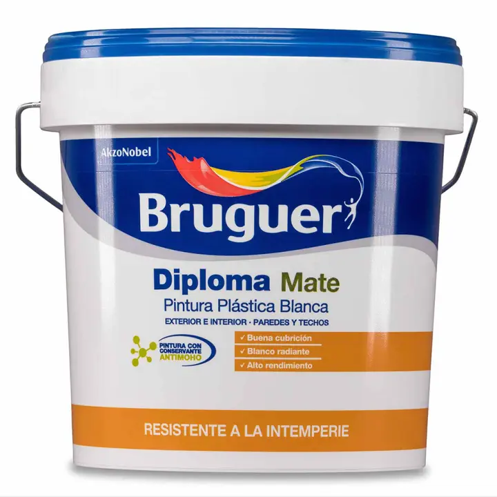 Bruguer Pintura Plástica Diploma Mate - 4 L - Blanco | Resistente Al Moho E Impermeable - 1
