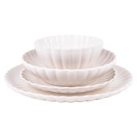 Cofan Vajilla de porcelana esmaltada | Juego de 16 piezas | Diseño en relieve | Color: blanco | Apta para lavavajillas, microondas y horno - details 1