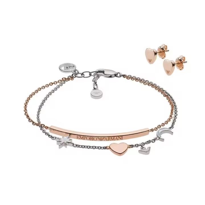 Emporio Armani Juego Para Mujer, Tamaño Stud: 8X7X2mm; Lg Pulsera: 160mm + 20mm; Juego Oro Rosa Plata De Ley, EG3417221 - 1