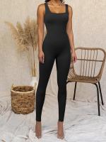 Traje De Yoga Para Mujer Sin Mangas Jumpsuit De Ejercicio Ribbed Con Cuello Cuadrado Monopiece De Fitness Y Gimnasio - details 4