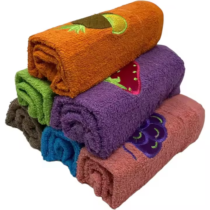 Paños de Cocina 6 Unidades 50x50cm - Rizo 400gr/m² - verdura Bordadas - Absorbentes y Duraderos - 1