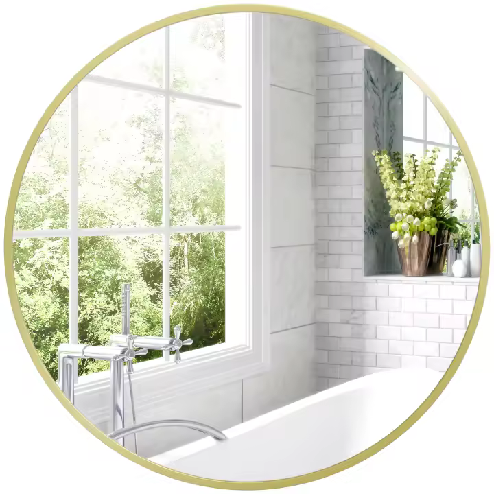 HOMCOM Espejo de Baño Espejo de Pared Espejo Decorativo con Marco de Aluminio y Gancho Fácil Instalación para Salón Entrada Pasillo Dorado - 1