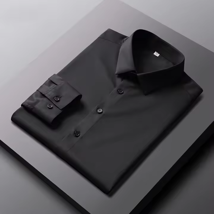 Camisa Larga Para Hombre Casual Y Moda Color Sólido No Hierro Y Resistente a Arrugas Top De Negocios Estilo Turn-down Collar - 1