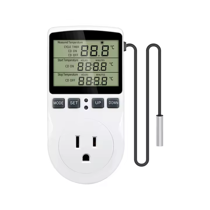 Tomacorriente Con Timer Y Termostato Digital 220V Controlador De Temperatura Enchufe Con Interruptor De Timer Para Calentamiento Y Refrigerramiento Sensor De Temperatura - 1