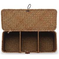 Cesta De Almacenamiento De Sargazo Rectangular Con Tapa Y 3 Compartimentos Para Cocina Restaurante Baño Decoración Del Hogar - details 3