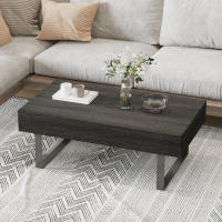 HOMCOM Mesa de Centro Rectangular Mesa Auxiliar con Cajón y Patas Elevadas de Metal Estilo Moderno para Salón Oficina 110x60x40 cm Gris Oscuro - details 1