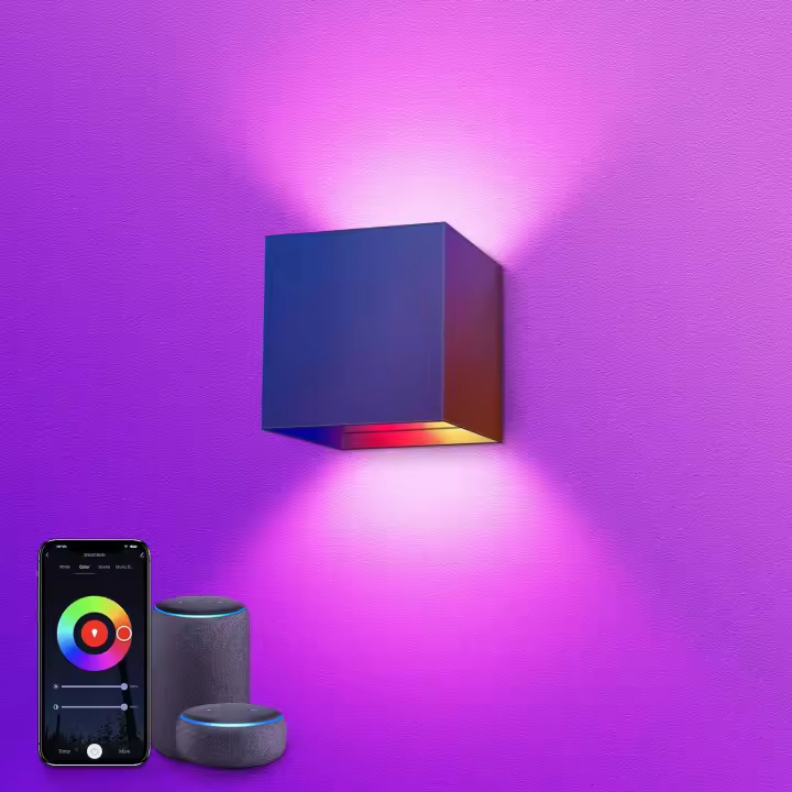 Lámpara De Pared Inteligente LED Control WIFI APP Alexa Google RGB CW 2700-6500K Cubo Ajustable IP65 Aluminio Impermeable Luz Moderna Para Exterior - 1