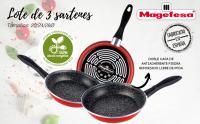Magefesa K2 Rojo Juego de 3 sartenes (20/24/28)cm de acero vitrificado exterior rojo. Antiadherente bicapa reforzado efecto piedra, aptas para todo tipo de cocinas - details 2