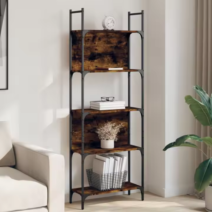Librería de 5 estantes madera roble ahumado 60,5x24x166,5 cm - 1