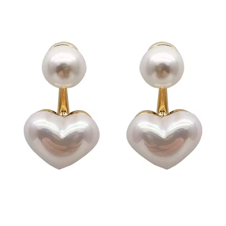 Pendientes De Perla Simulada Para Mujer Estilo Elegante Corazón Redondo Pendiente De Amor Para Fiestas Y Boda Joyería Valentine's Day Regalos - 1