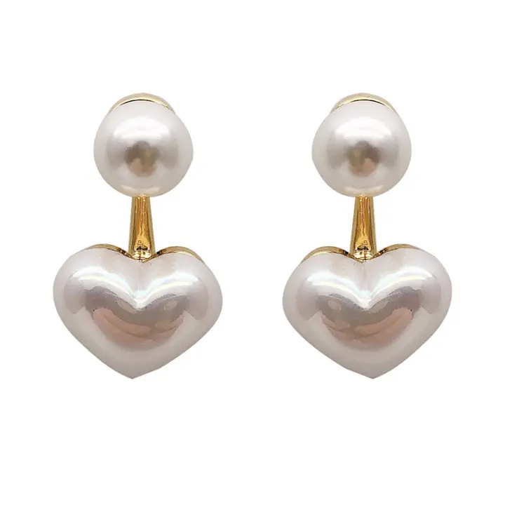 Pendientes De Perla Simulada Para Mujer Estilo Elegante Corazón Redondo Pendiente De Amor Para Fiestas Y Boda Joyería Valentine's Day Regalos - 1
