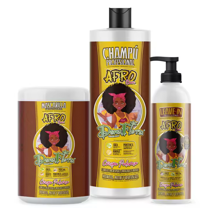 Pack Dona Flora Afro: Champú 1000ml + Mascarilla Capilar 1000ml  + Leave-In 500ml - Cabello rizado y Afro con Mateca de Karite, Aceite de coco y Aloe Vera - Vendido por Beauty World Distributor - 1