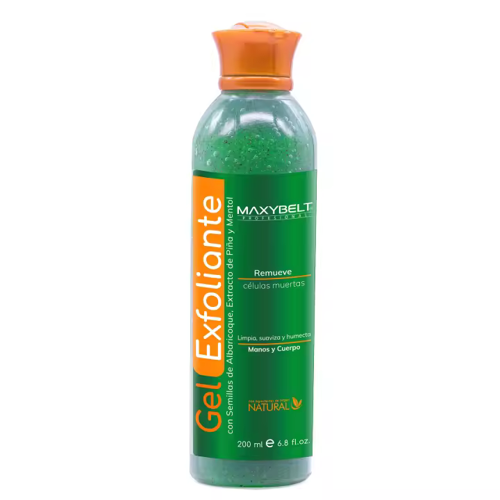 Maxybelt Profesional Gel Exfoliante para manos y cuerpo 200ml - Gel exfoliante que contiene Semillas de Albaricoque, Extracto de Piña y Mentol. Limpia, Suaviza y Humecta tu piel. Para Manos y Cuerpo./ Hecho con ingredientes de origen natural. - 1