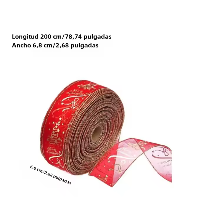 Cinta De Regalo De Navidad DIY Oro Roja Decoración De Árbol De Navidad Rattan 2m*6.3cm Para Fiesta De Año Nuevo En Casa - 1