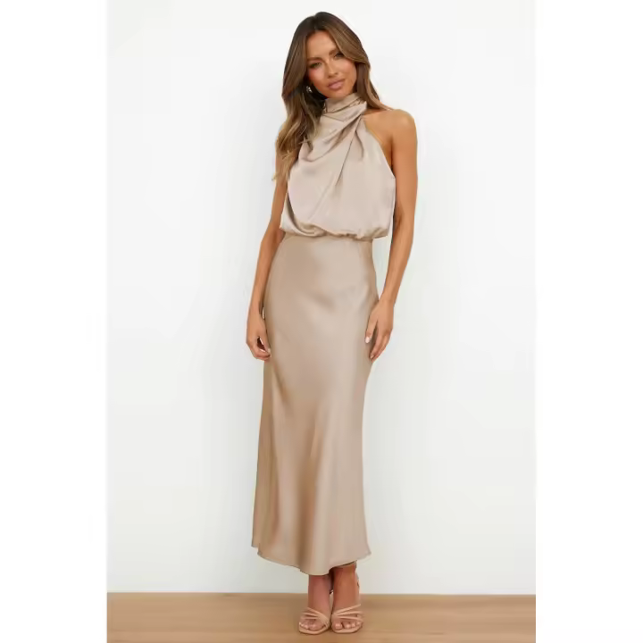 Vestido de Satén Sin Mangas, Trajes de Noche, Primavera, Verano - 1