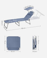 Tumbona Plegable con Parasol y Respaldo Reclinable, Ideal para Jardín, Piscina y Terraza, 193x53x29 cm, Capacidad de 150 kg - details 7