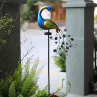 Decoración De Jardín Peacock De Metal Con Luces LED Solares Escultura Decorativa Para Paisaje Exterior Instalación Por Montaje - details 2