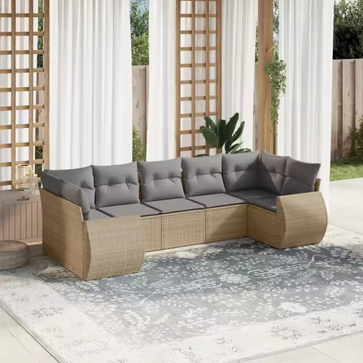 vidaXL Set sofás de jardín 7 piezas y cojines ratán sintético beige - 1