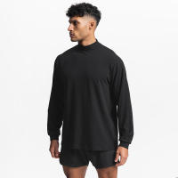 Camiseta De Manga Larga Para Hombre Sobredimensionada Cuello Alto Deportiva Algodón Suéter De Gimnasio Estilo Casual - details 2