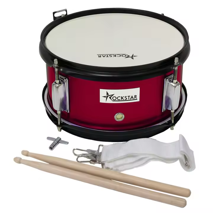 ROCKSTAR MUSIC - Caja de Marcha Iniciación en Madera Afinable 1055W-4813 Tambor Incluye Correa y Baquetas, Instrumento Musical de Percusión, Parche afinable y bordonero. 26cm Diametro y 13cm Altura - 1