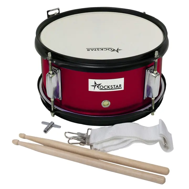 ROCKSTAR MUSIC - Caja de Marcha Iniciación en Madera Afinable 1055W-4813 Tambor Incluye Correa y Baquetas, Instrumento Musical de Percusión, Parche afinable y bordonero. 26cm Diametro y 13cm Altura - 1