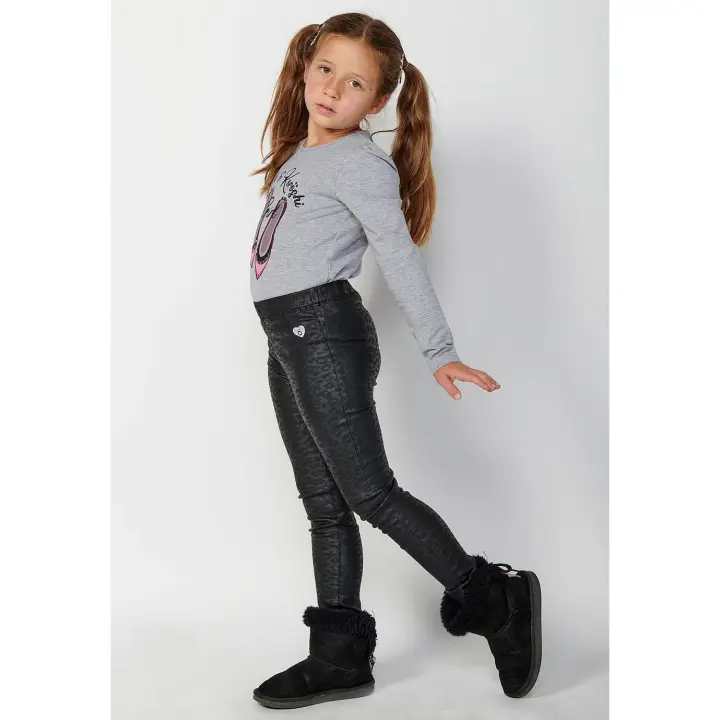 Koroshi Pantalón largo con estampado animal print y cintura engomada para niña de color negro - 1