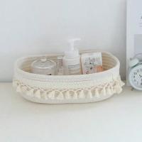 Cesta De Almacenamiento De Algodón Con Borla Estilo Pastoral Para El Hogar Y Sala De Estar Caja De Almacenamiento Ecológica Y Espaciosa Para Artículos Variados - details 3