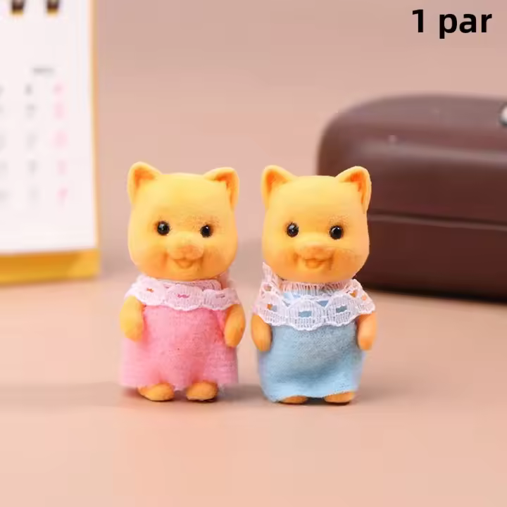 2PCS Figuras De Animales De La Selva Conejo Gato Tigre Pollo Juguete Coleccionable De Dibujos Animados Para Niños Regalos Ornamento Familiar Simulación - 1