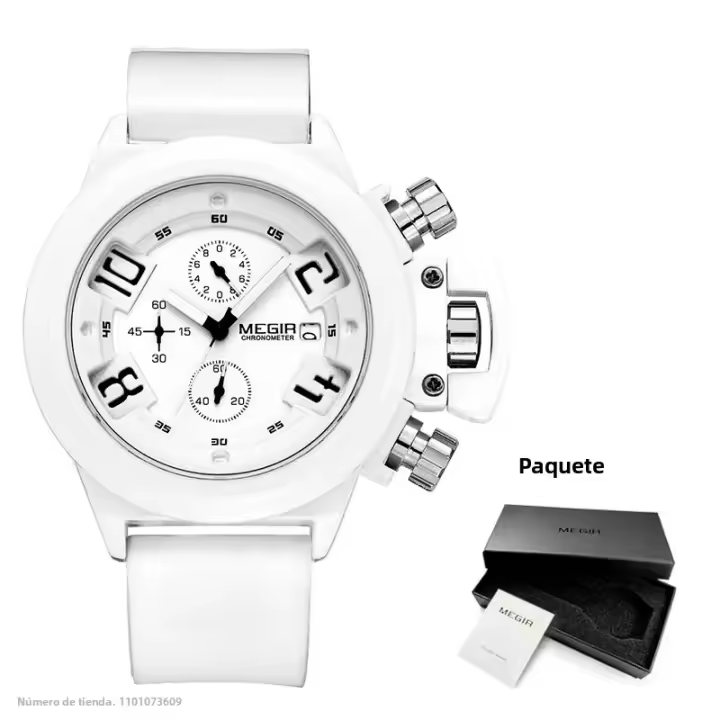 Reloj De Pulsera Deportivo Para Hombre Megir Moda Con Banda De Silicona Pantalla Analógica Cronógrafo Negro Con Calendario Resistente Al Agua - 1