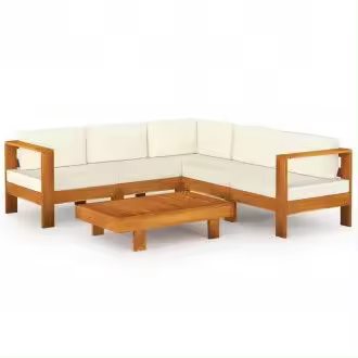 VIDAXL juego mobiliario para exteriores de sofás y mesa con 6 piezas y cojines en color crema - 1