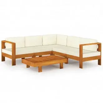 VIDAXL juego mobiliario para exteriores de sofás y mesa con 6 piezas y cojines en color crema - 1