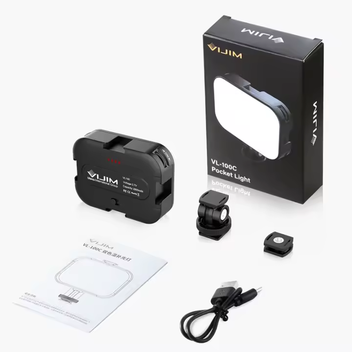 VIJIM Ulanzi VL100C Luz De Video LED Bi-color 3200K-6500K Con Cabeza Giratoria De 170° Y Soporte Frío Batería De 2000mAh Para Vlog Y Cámara - 1