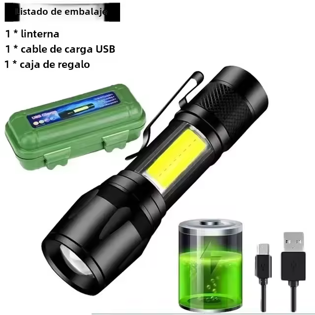 MiniLinterna LED Recargable COB+XPE Torcha Portátil Táctica Con Enfoque Zoomable Linterna De Emergencia Para Camping - 1