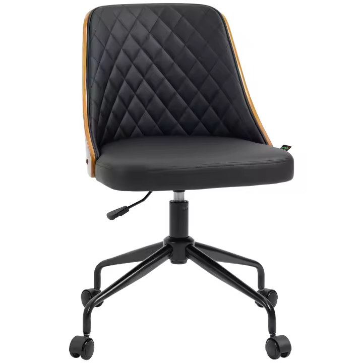 Vinsetto silla de oficina silla de escritorio silla giratoria silla de oficina en casa altura regulable ergonómica ruedas giratorias de 360° espuma PU negro 48,5 x 54,5 x 81-87 cm - 1