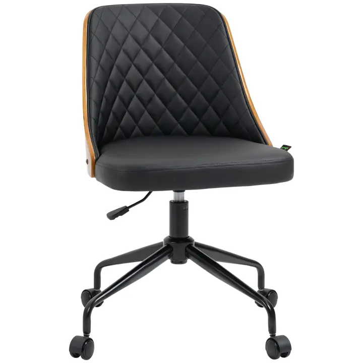 Vinsetto silla de oficina silla de escritorio silla giratoria silla de oficina en casa altura regulable ergonómica ruedas giratorias de 360° espuma PU negro 48,5 x 54,5 x 81-87 cm - 1